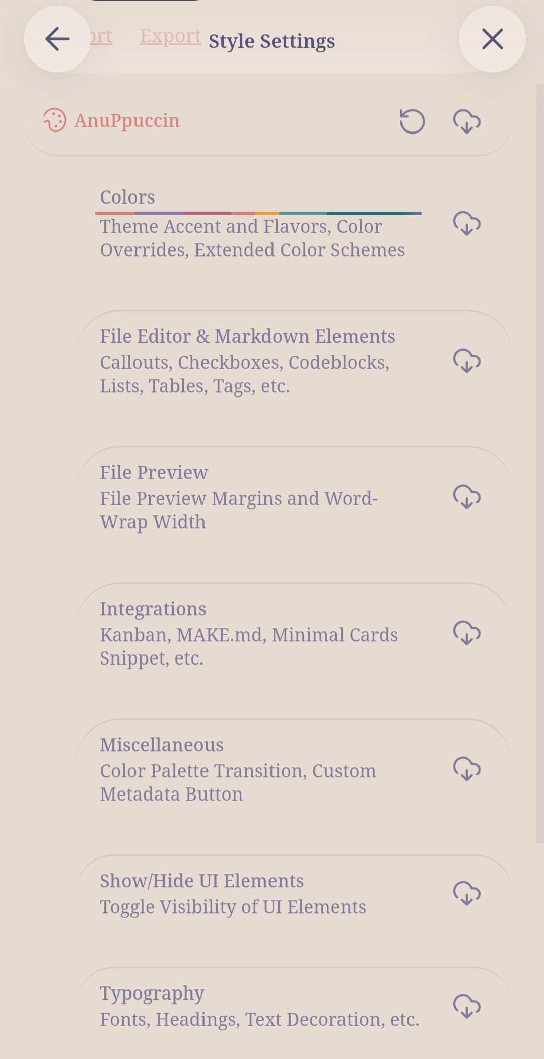 A screenshot showing what the theme settings menu for AnuPpuccin looks like. A screenshot showing what the theme settings menu for AnuPpuccin looks like.