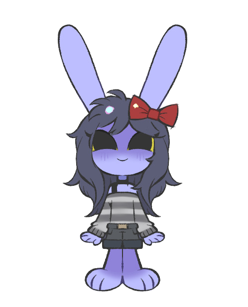 art of jax from the amazing digital circus with long hair, a hair bow, and a striped shirt and shorts