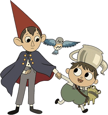 Transparent image of Greg pulling wirt alongside Beatrice towards adevnture