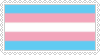 a rectangular trans flag stamp with the colors blue, pink, white, pink, and blue in that specific order. this stamp has a white lacey border