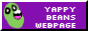 Webpage Button for Yappybean's Webpage. Purple background. On the left, a green bean with an open mouth and big eyes seems to be talking. On the right, text states [Yappy Beans Webpage].