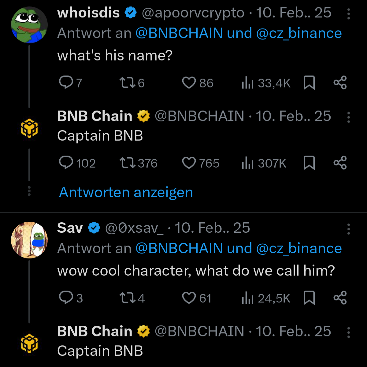 X Community Replies - Captain BNB Name Reveal