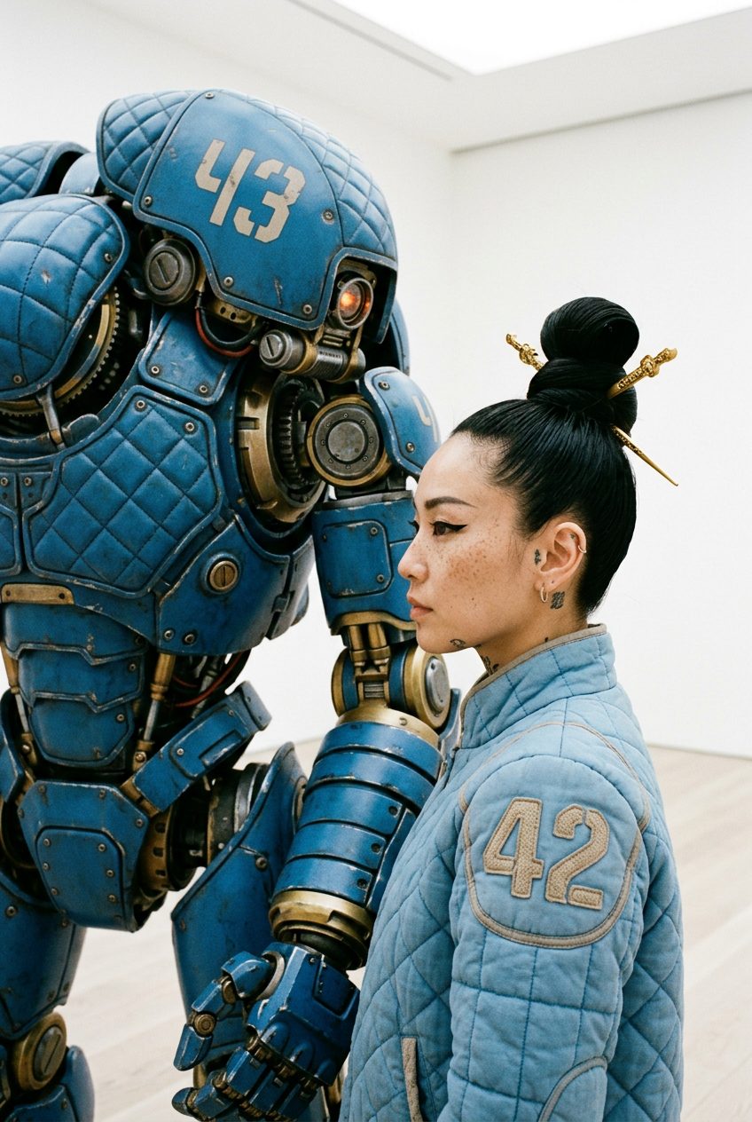 Woman with Blue Mech Companion