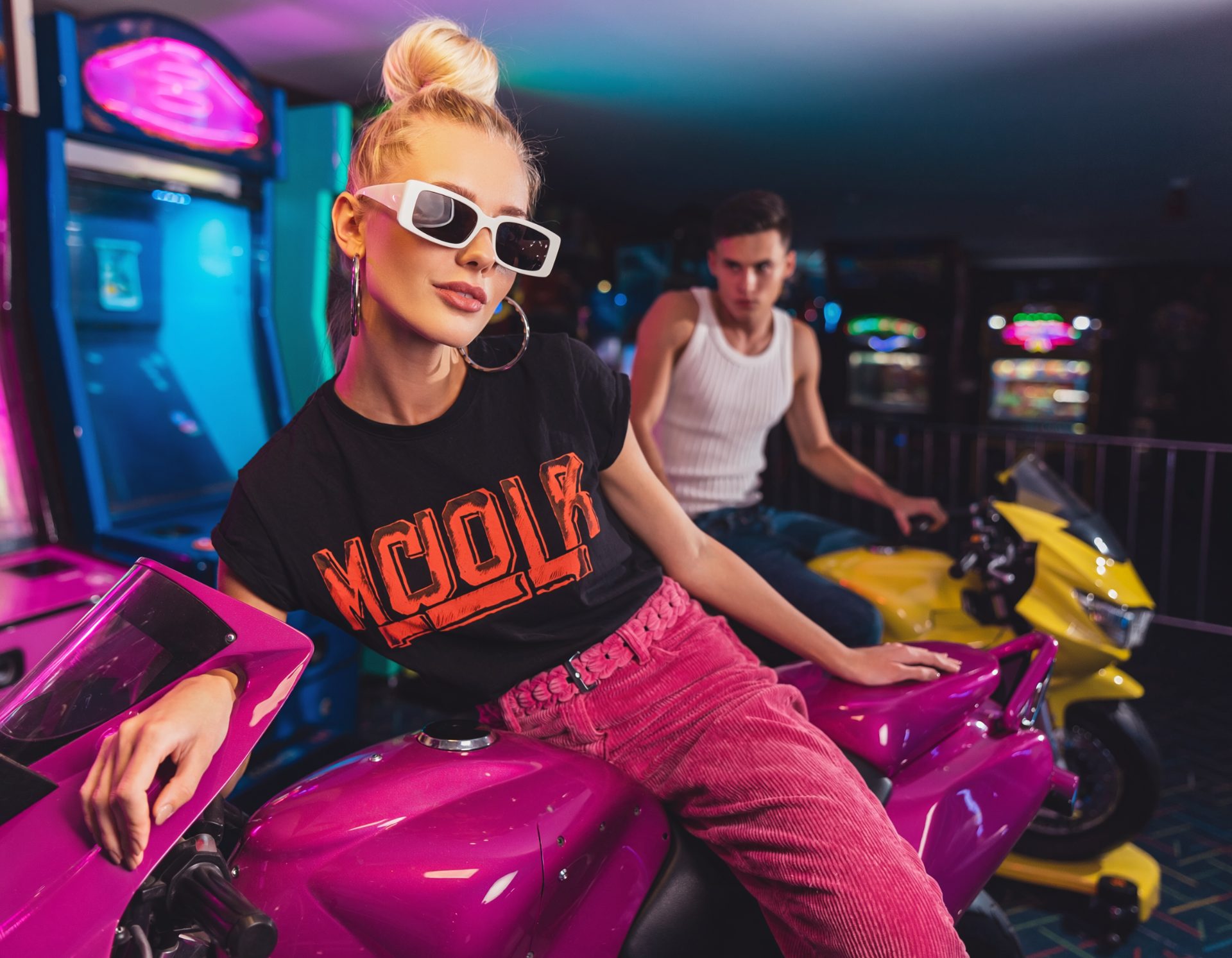 Neon Arcade Retro Fashion Portrait
