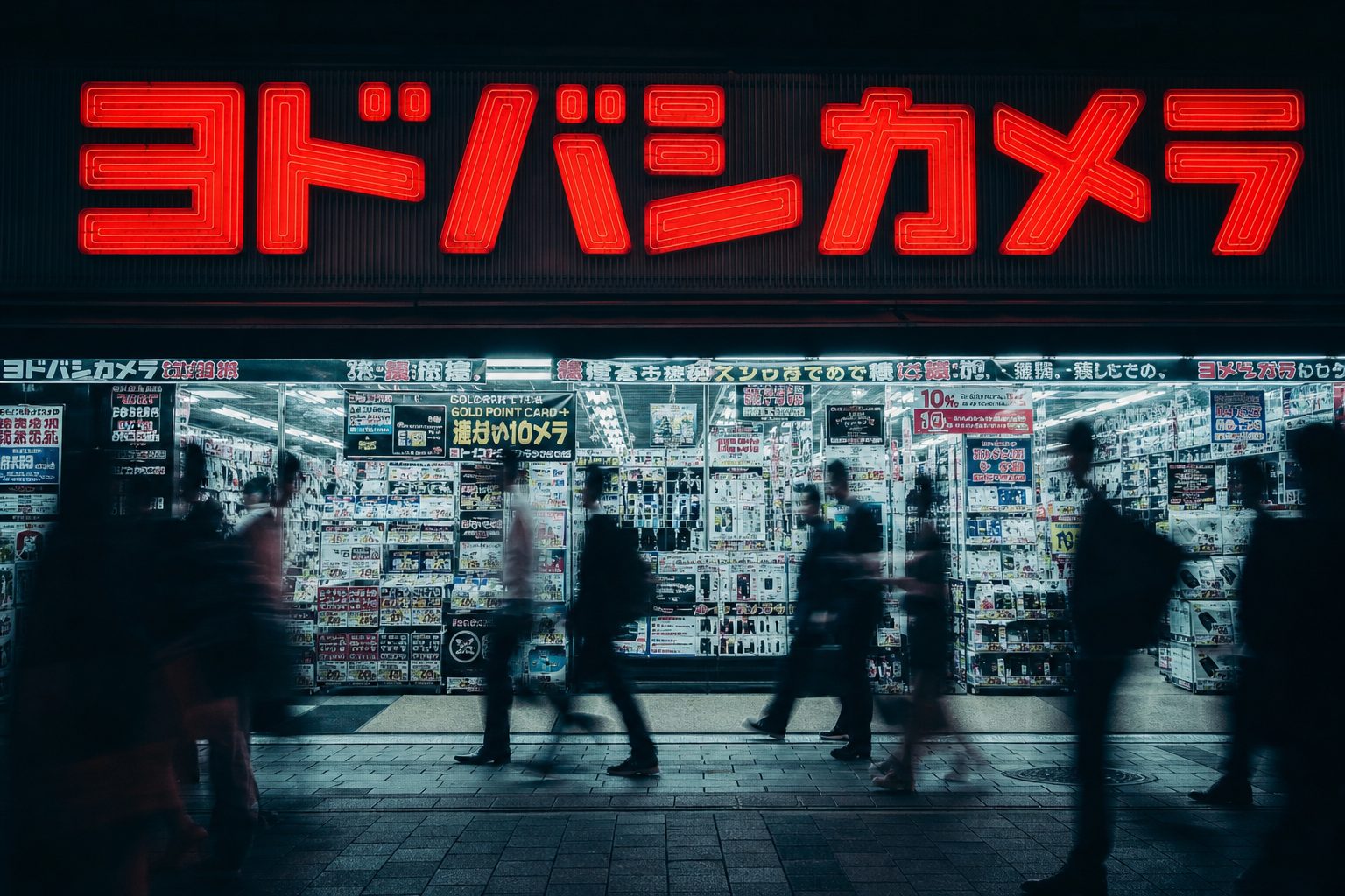 Neon Tokyo Electronics Storefront at Night