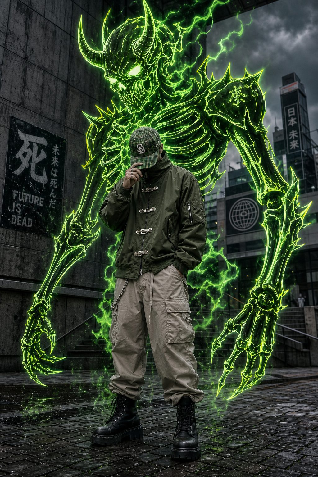 Urban Streetwear Neon Demon Guardian