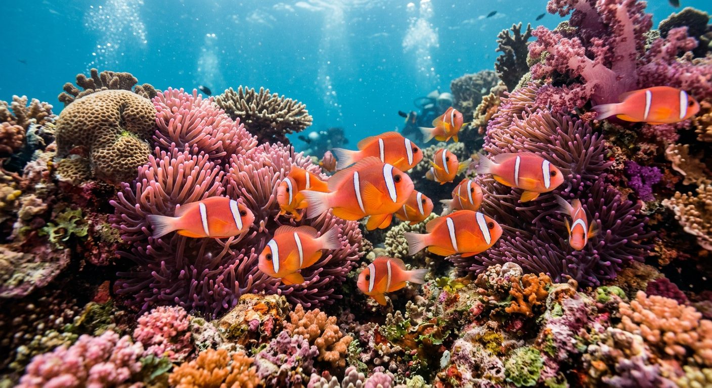 Vibrant Clownfish Amidst Coral Reef