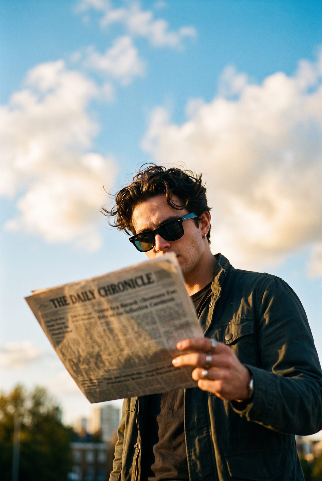 Reading The Newspaper Under Sky