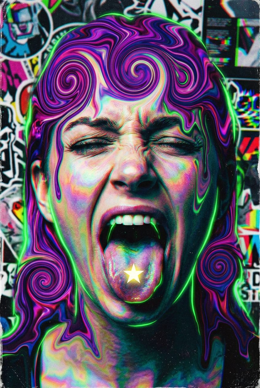 Psychedelic Neon Scream Portrait