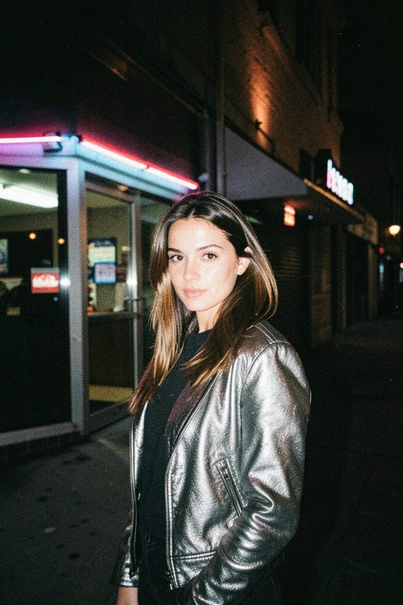 Neon Night Portrait In Silver