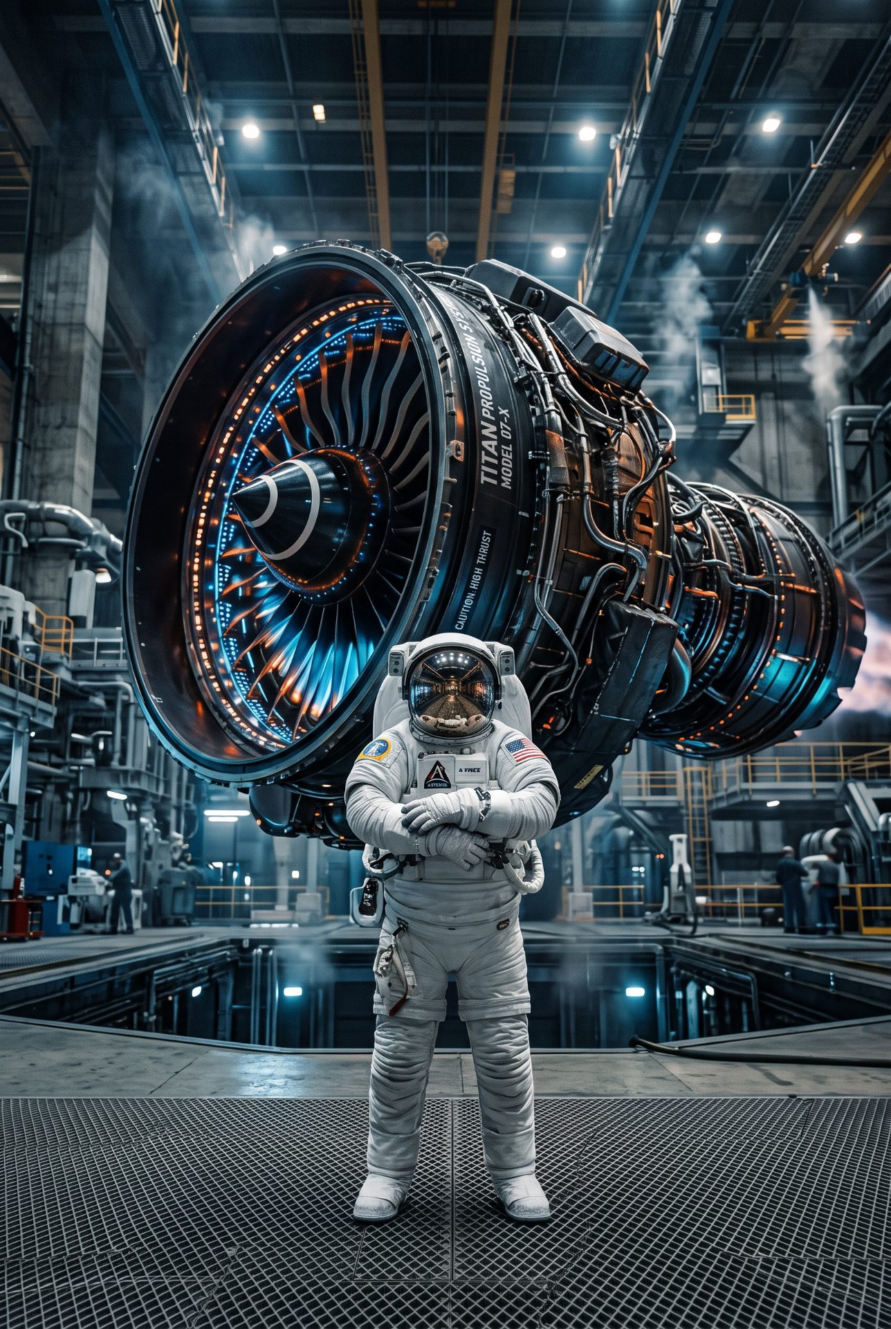 Astronaut Before Massive Jet Engine