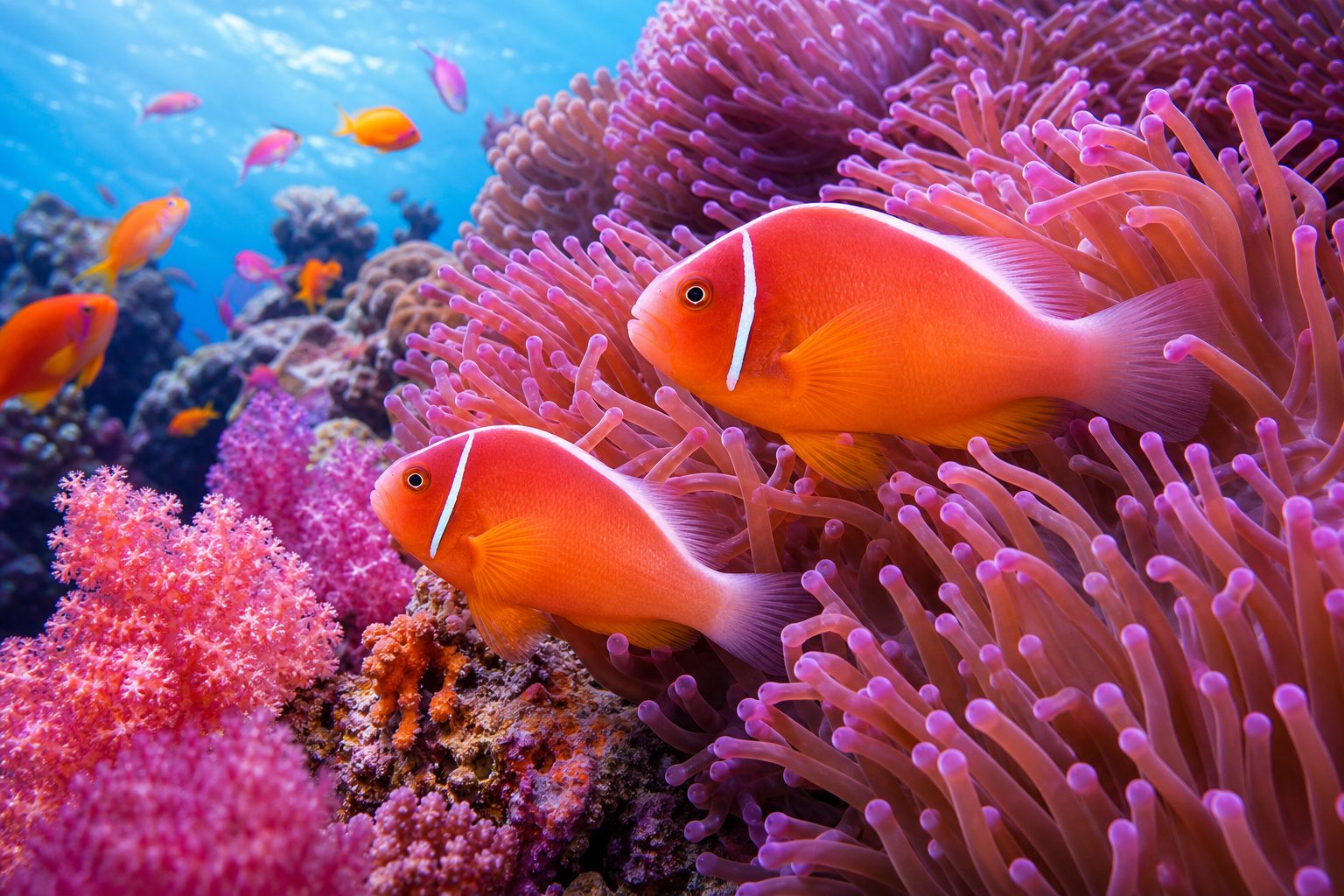 Vibrant Clownfish in Pink Anemone