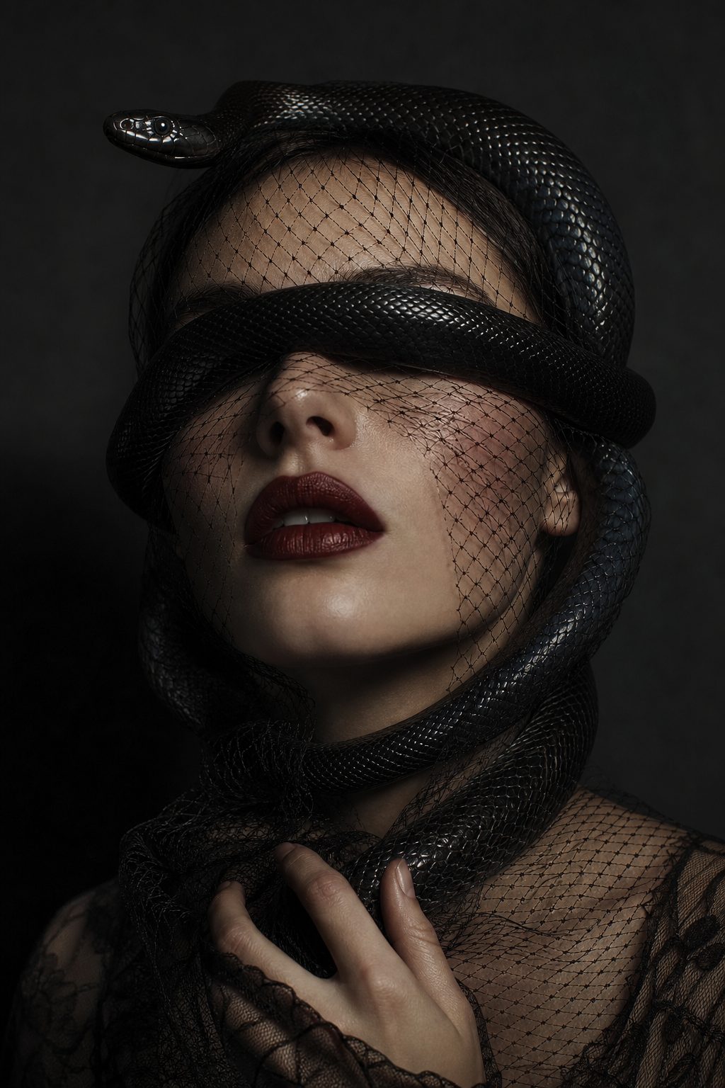 Dark Editorial Portrait with Serpent