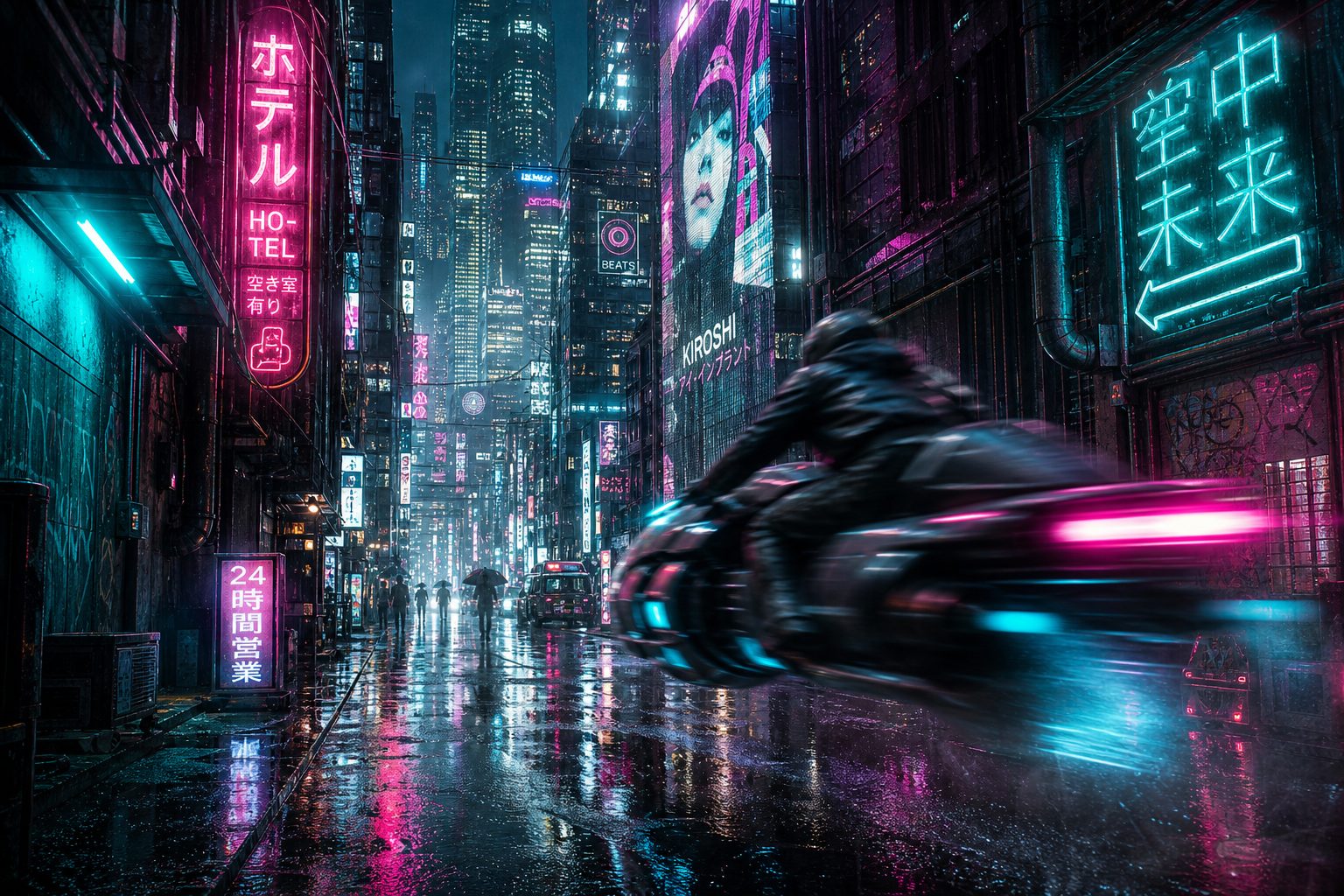 Cyberpunk Rain Slicked Alley Chase