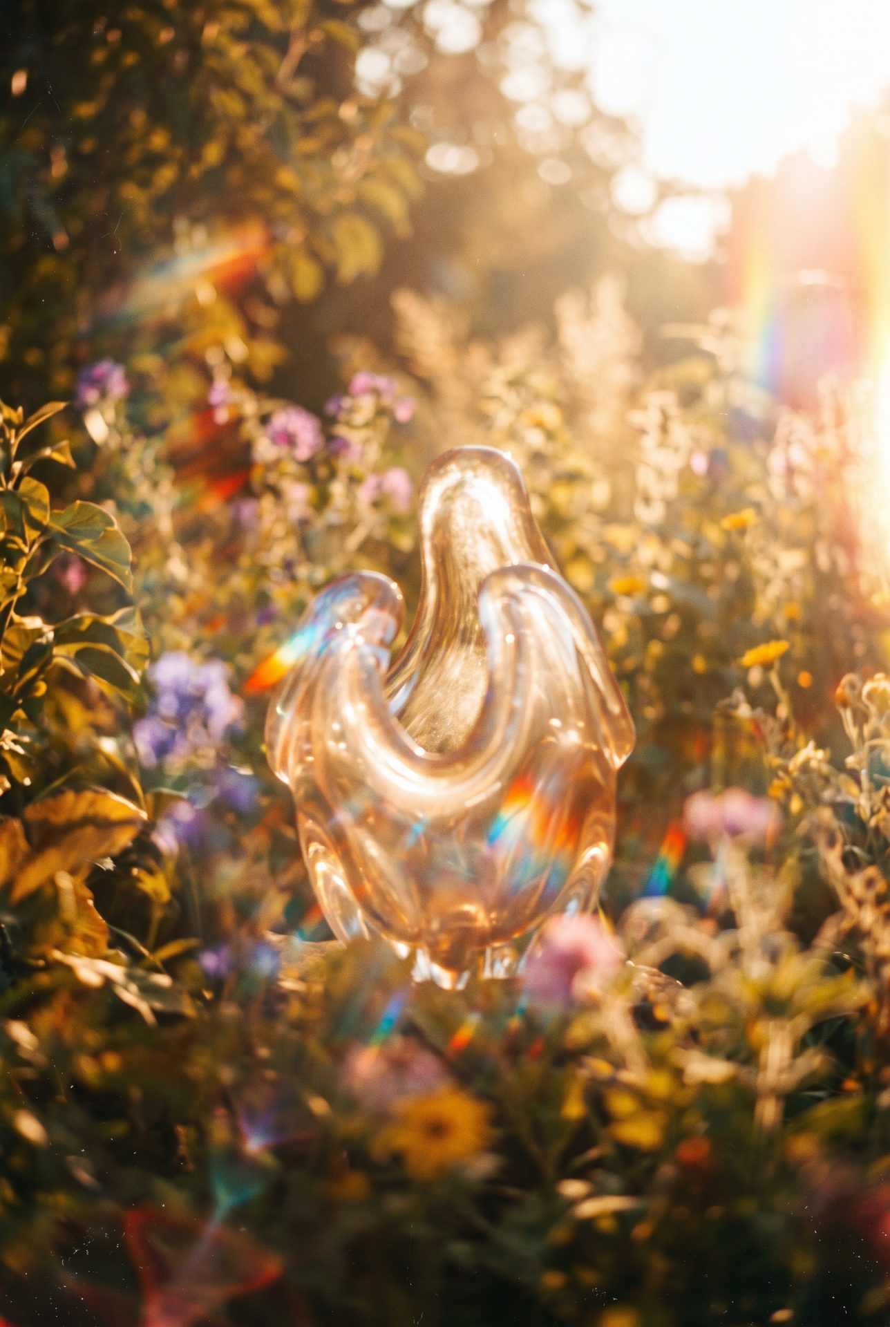 Prismatic Glass Sculpture in Garden