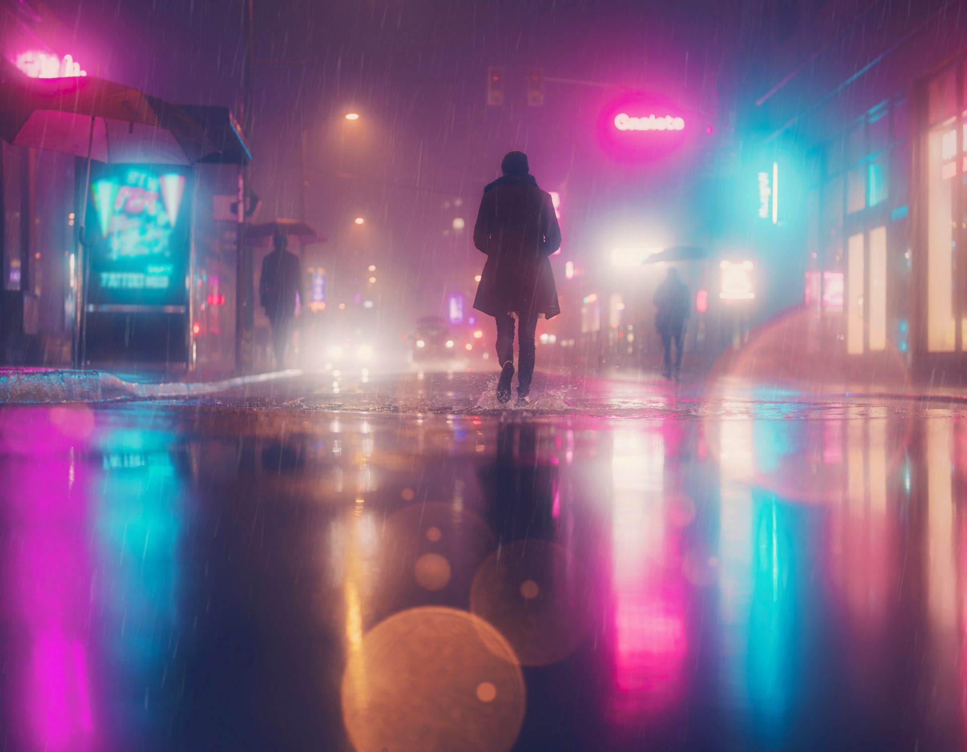 Neon Rain Stroll in the City