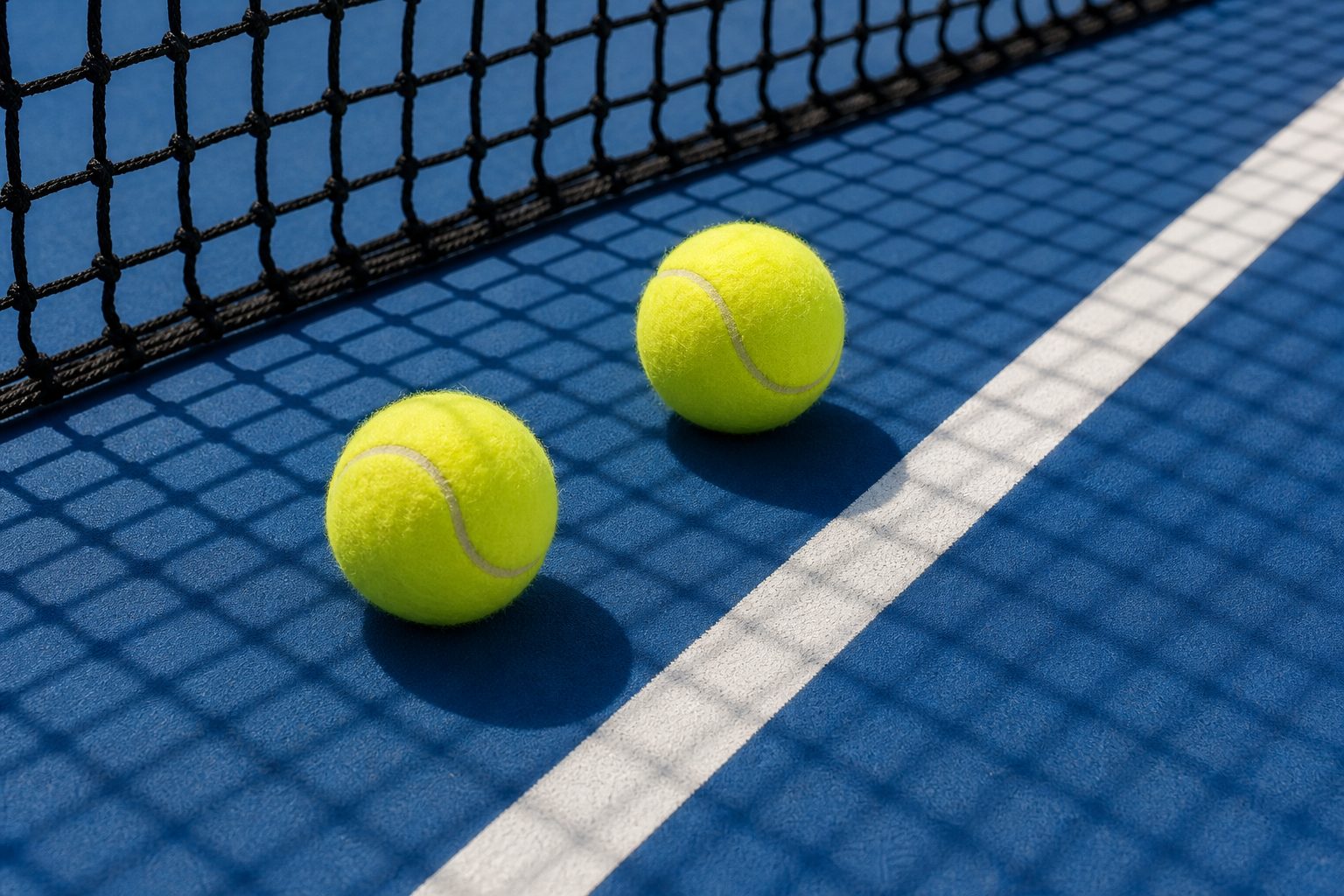 Tennis Balls On Blue Court