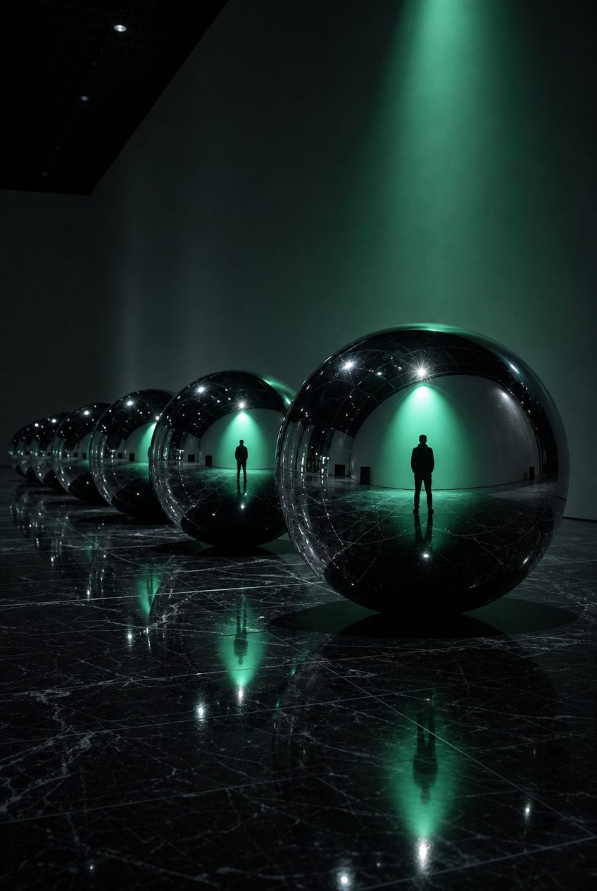 Reflective Spheres in Emerald Light