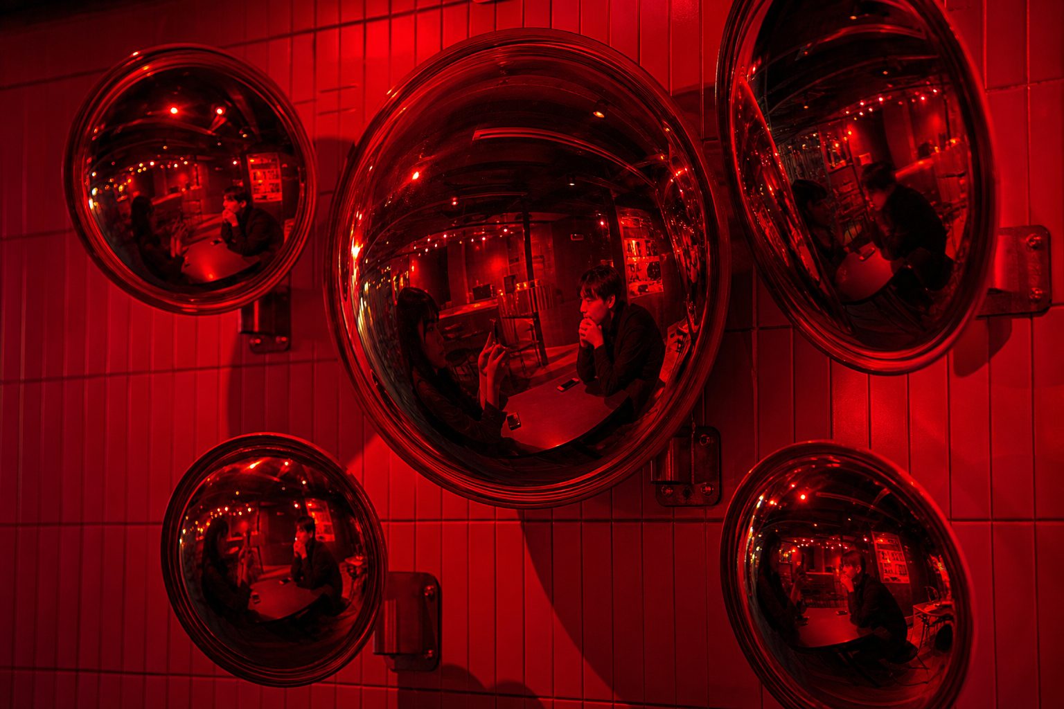 Red Convex Security Mirror Reflections
