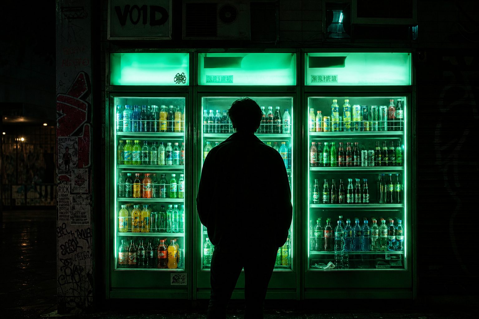 Neon Vending Machine Night Silhouette