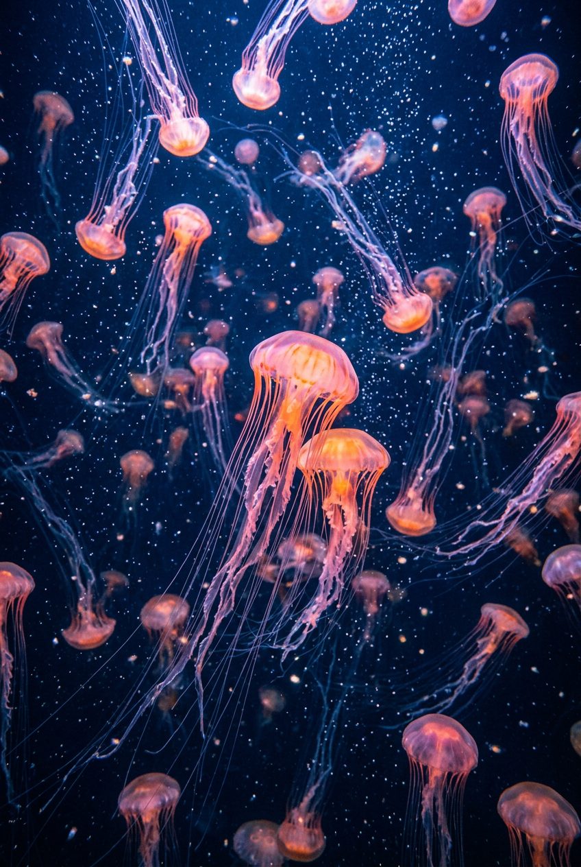 Bioluminescent Jellyfish Swarm
