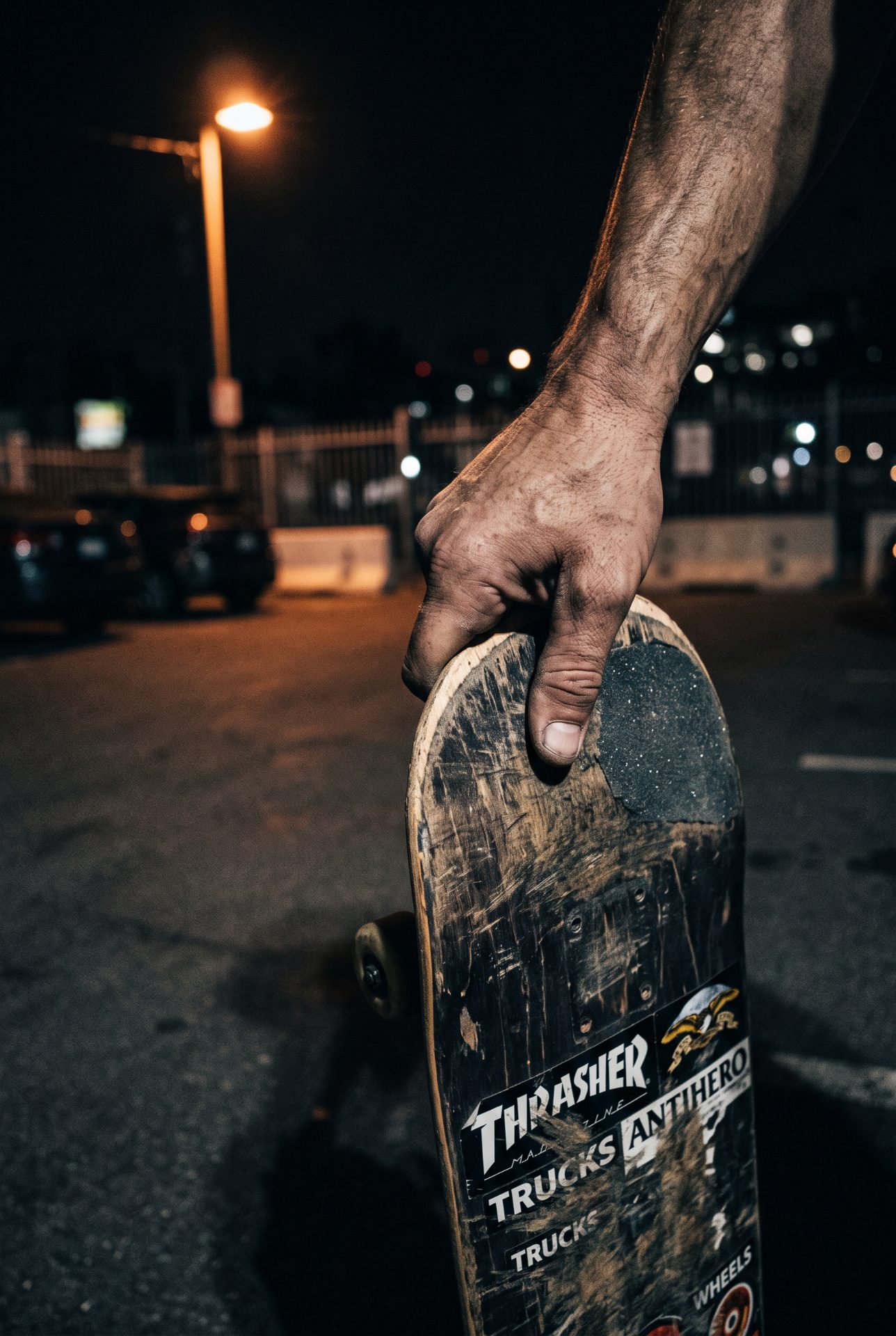 Night Skater Grip Under Streetlamp