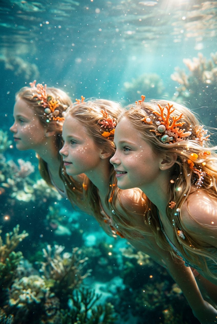 Underwater Mermaids Adorned in Coral