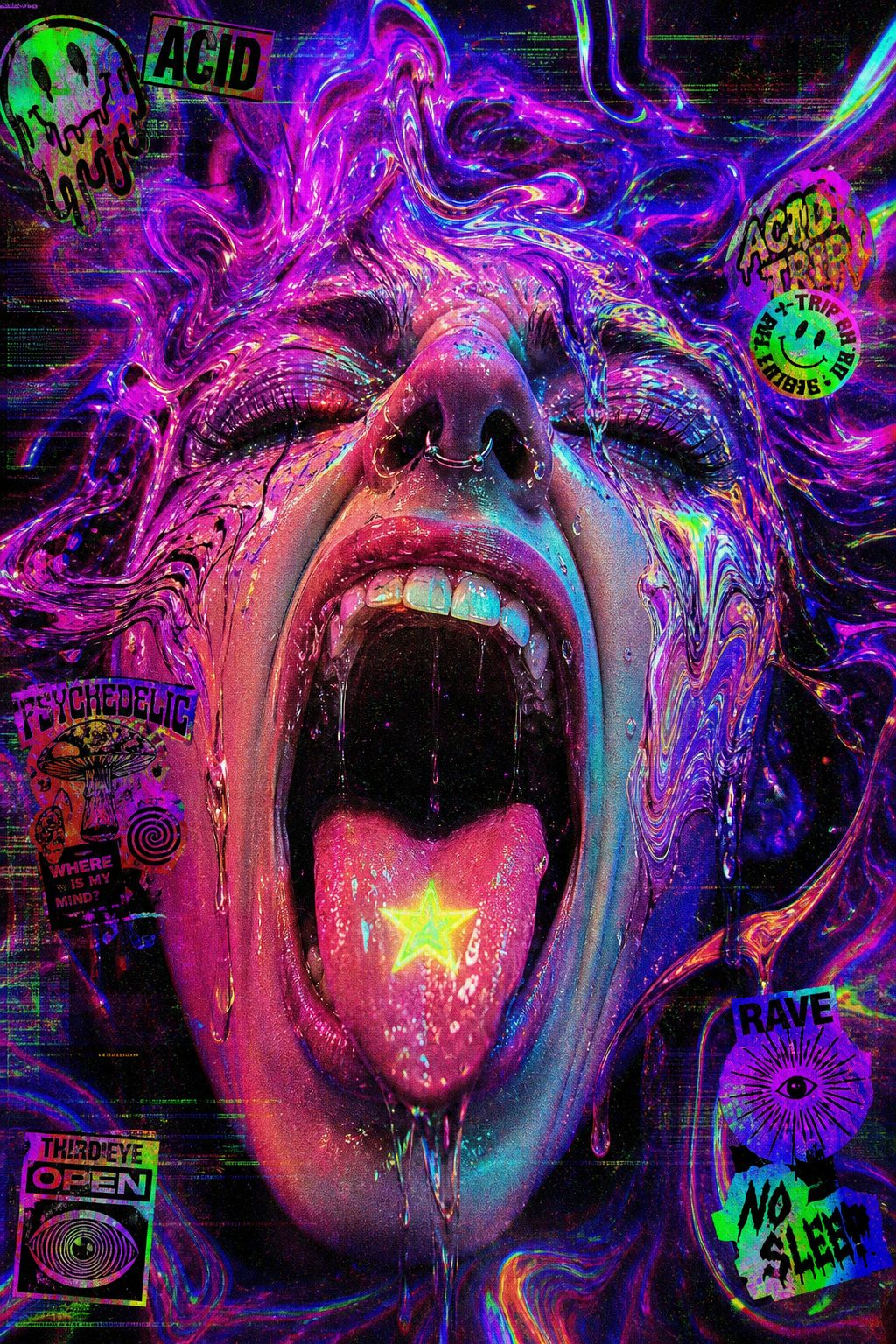 Psychedelic Acid Scream Portrait
