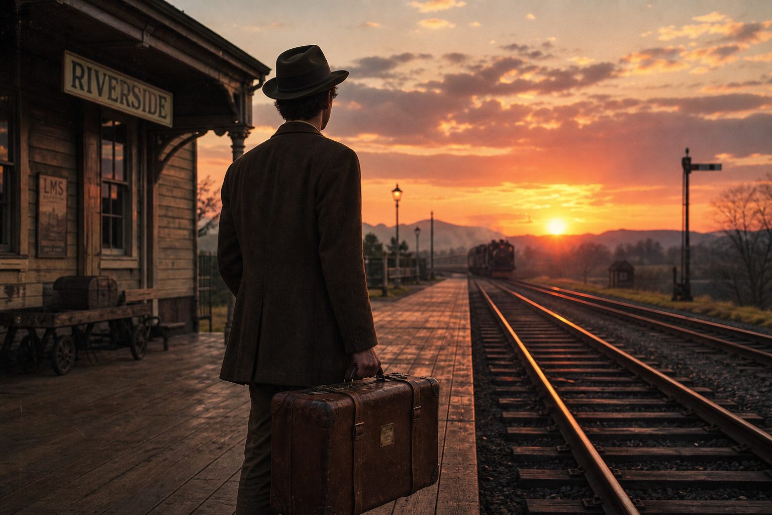 Waiting at Riverside Station at Sunset