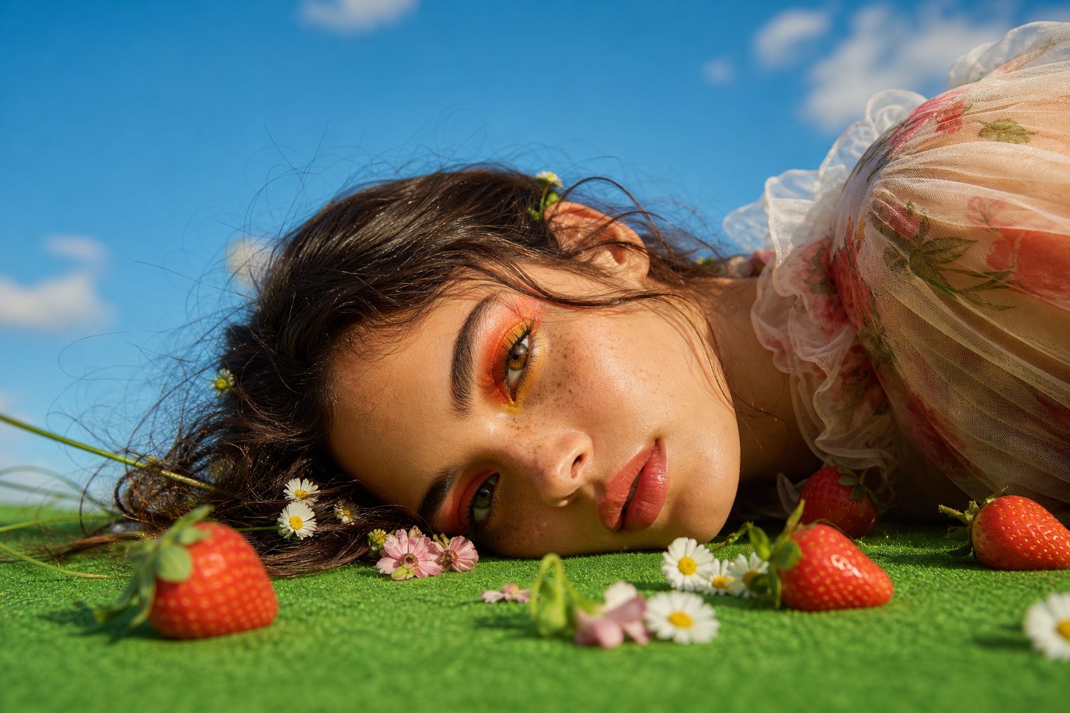 Summer Dreams Amidst Strawberries and Daisies