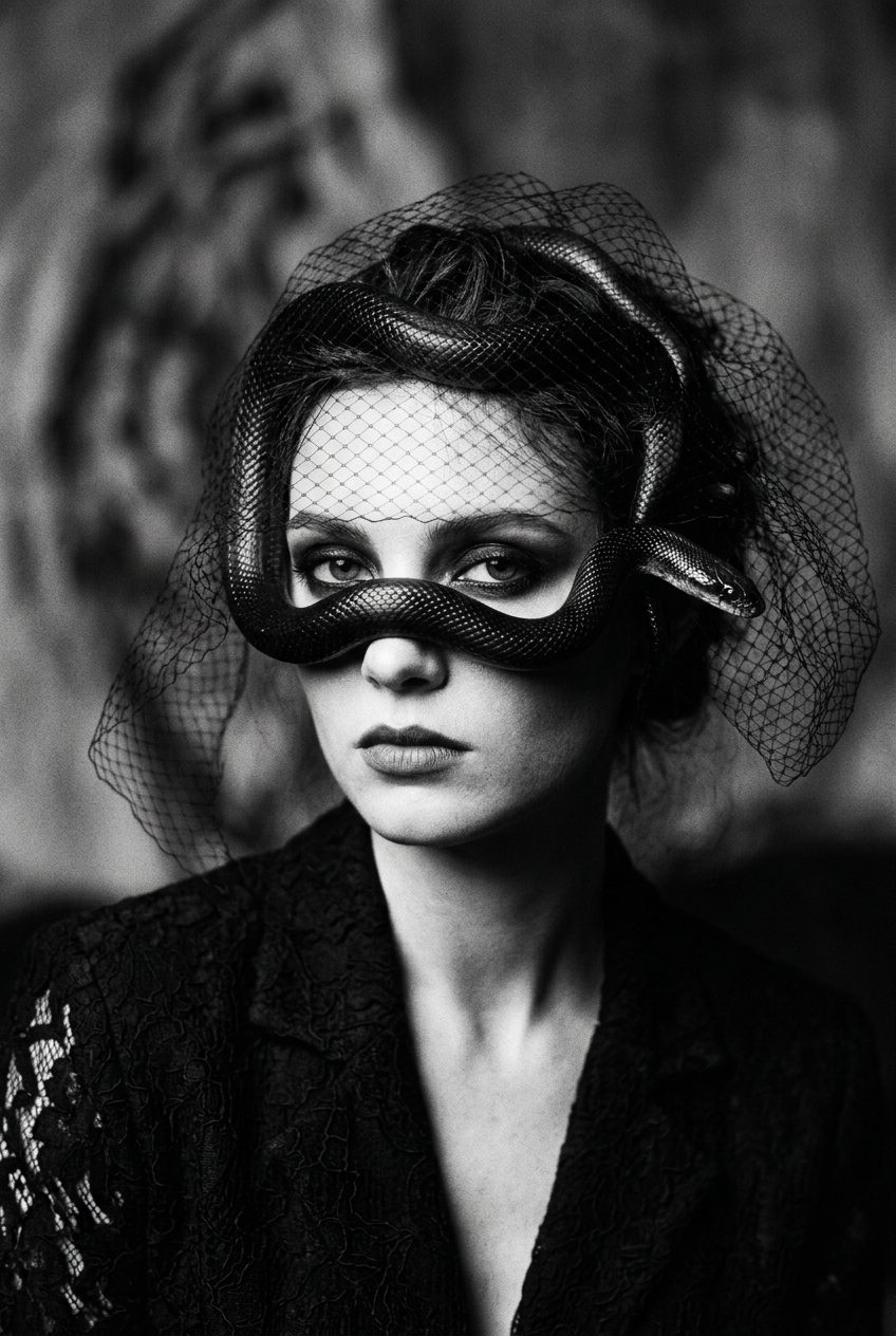 Serpent and Veil Noir Portrait