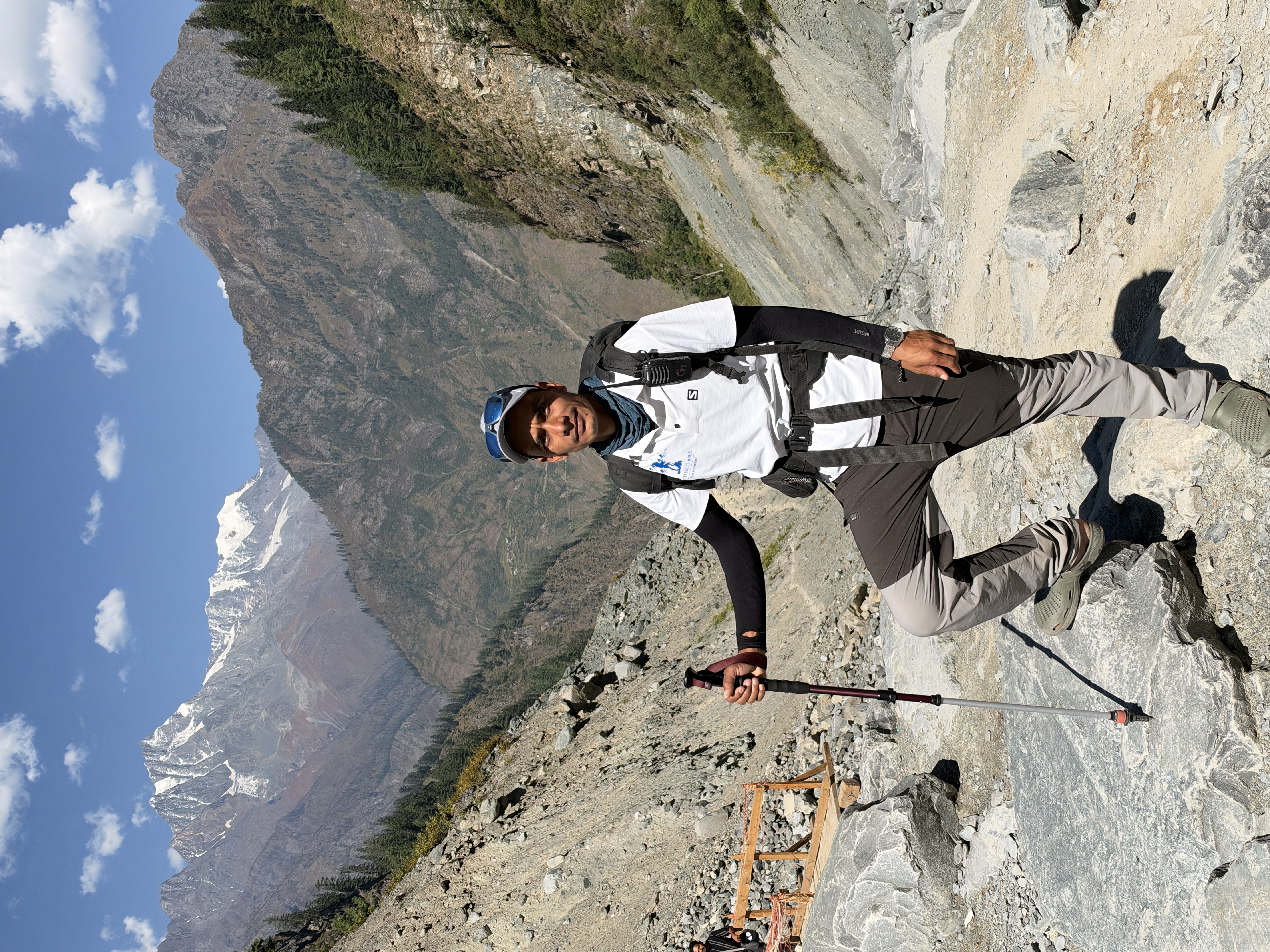 Our head guide taking a break on a Himalayan mountain trail