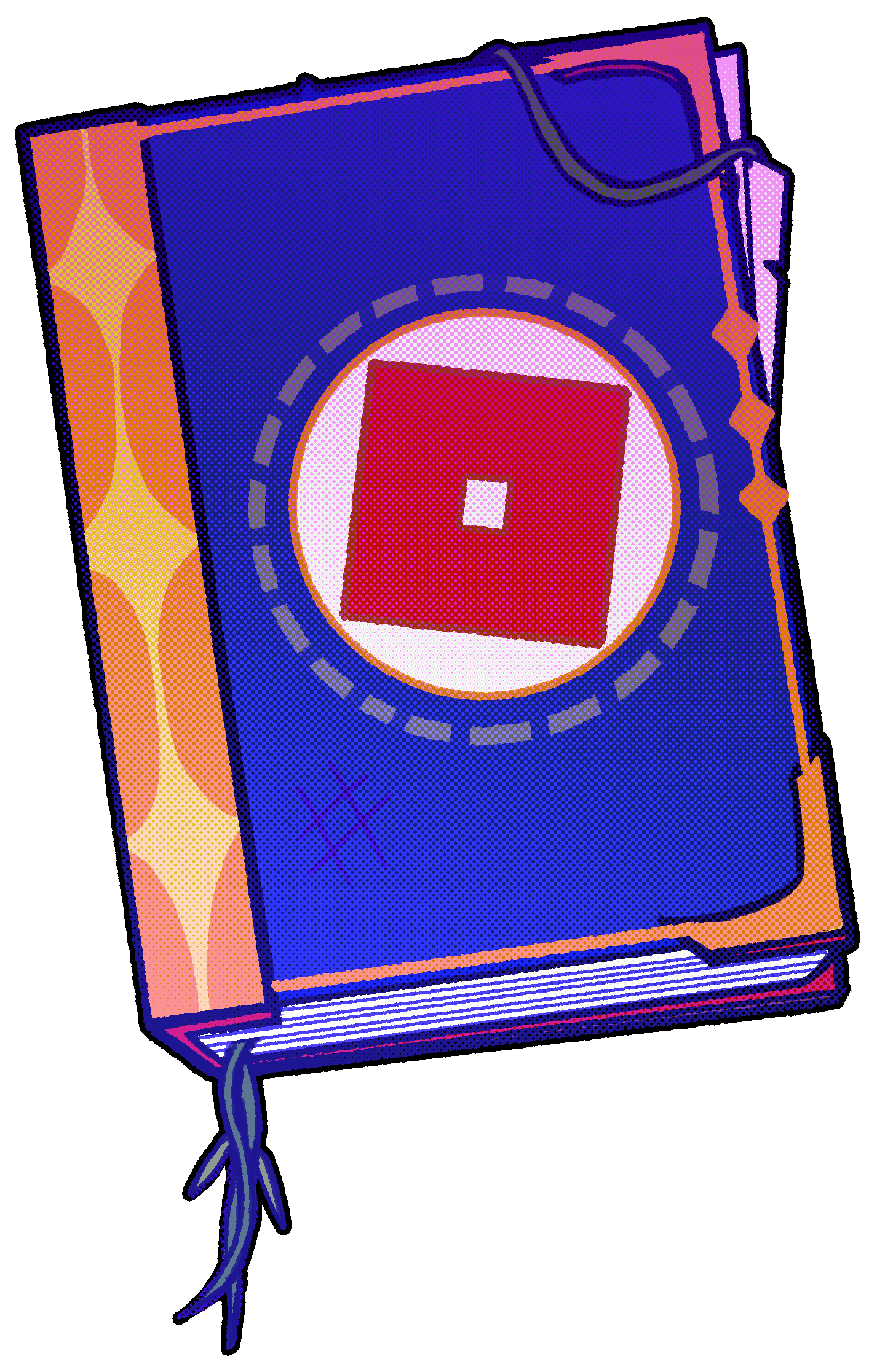 A large book with gold plating and a repeating three-star pattern. It has the ROBLOX logo on the front cover.