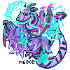animated pixel art of a purple and blue spiral wearing bright purple, blue and magenta apparel, a voltaic halo, and will o the wisp. he is floating, and there is electricity sparking all over him. by hawkeyyee