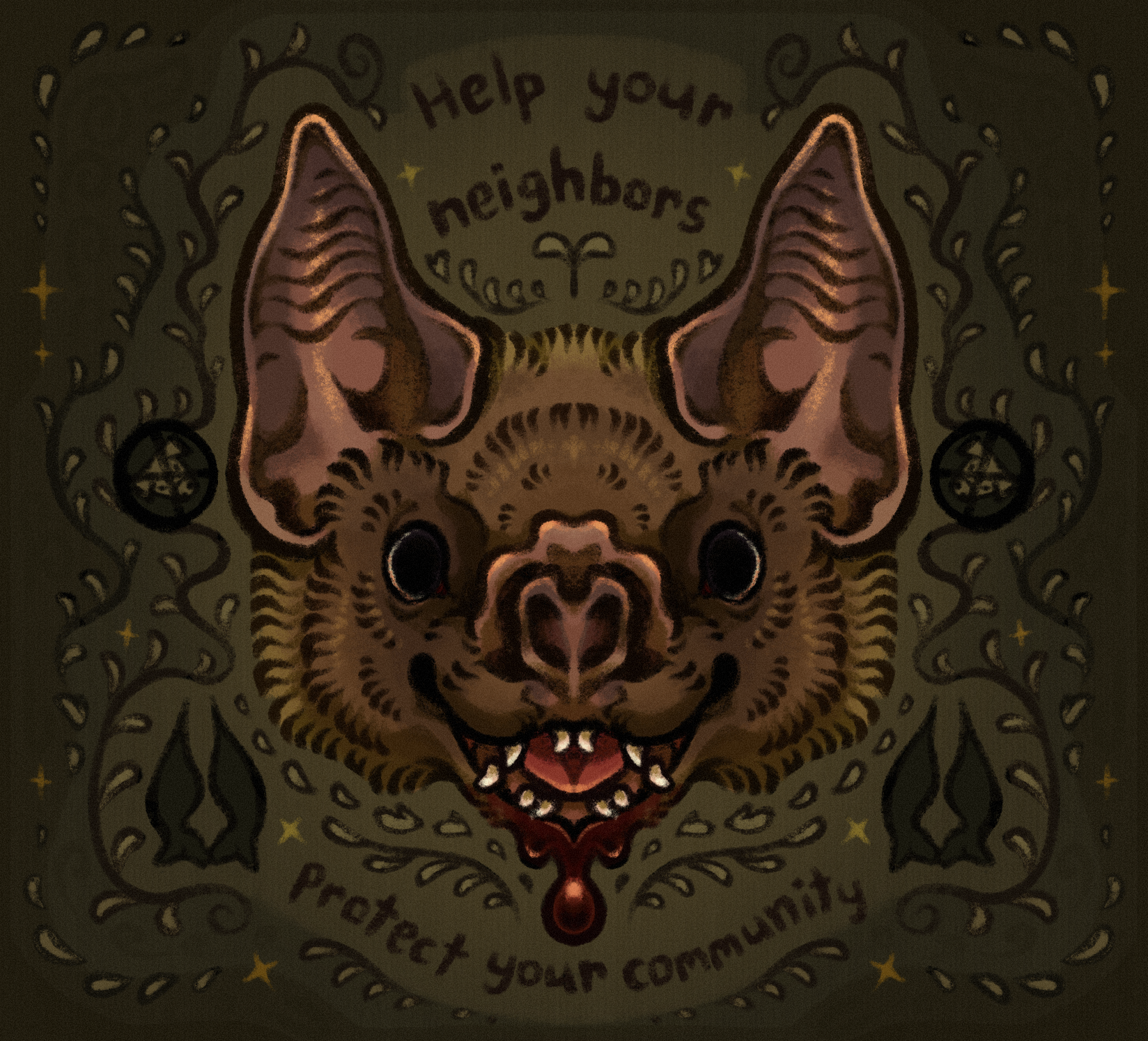 a drawing of a vampire bat