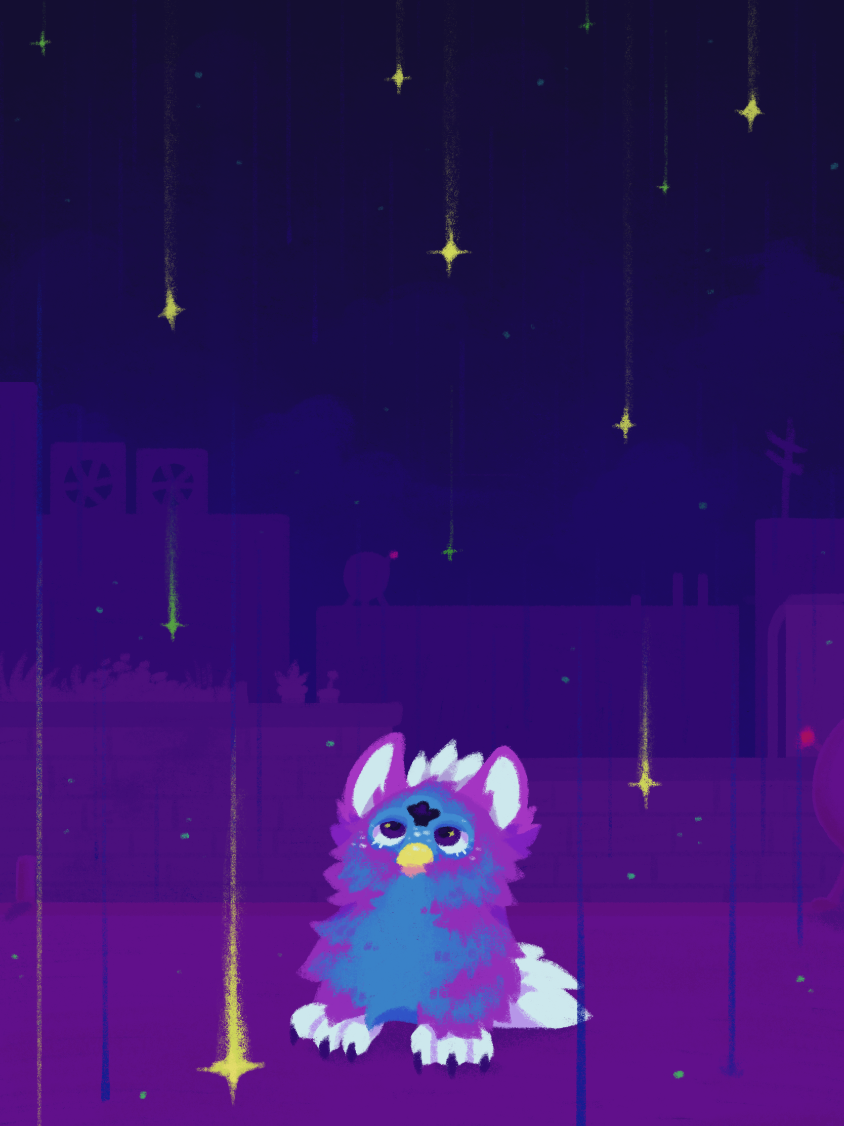 a drawing of a color-change furby baby