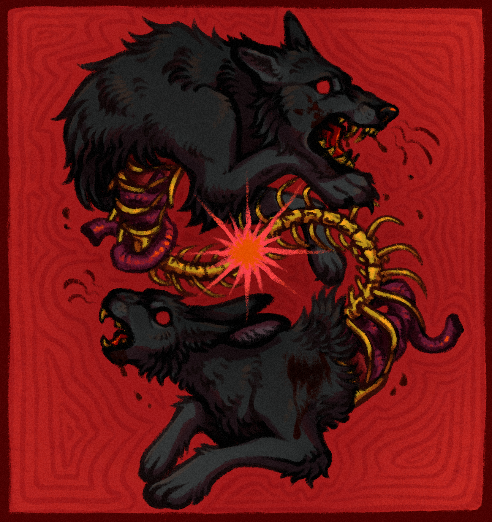 a wolf and a rabbit sharing a spine