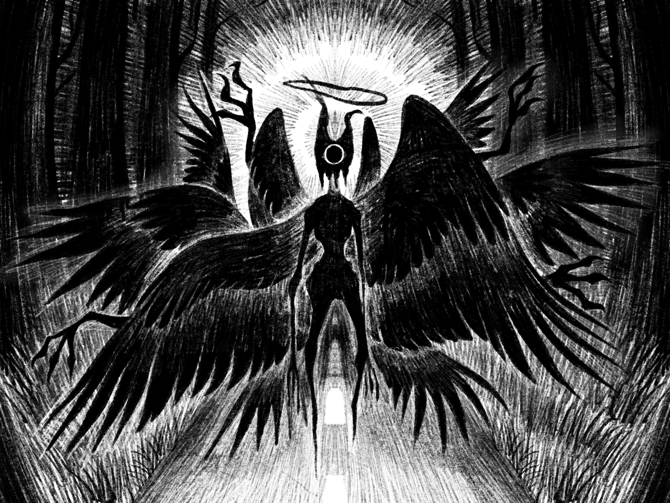 sketchy drawing of a creature in the road