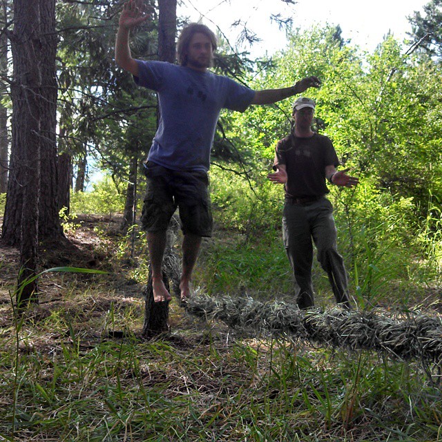  We made a slackline out of just grass!