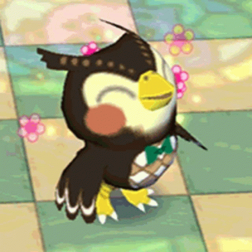Blathers from Animal Crossing swaying with glee