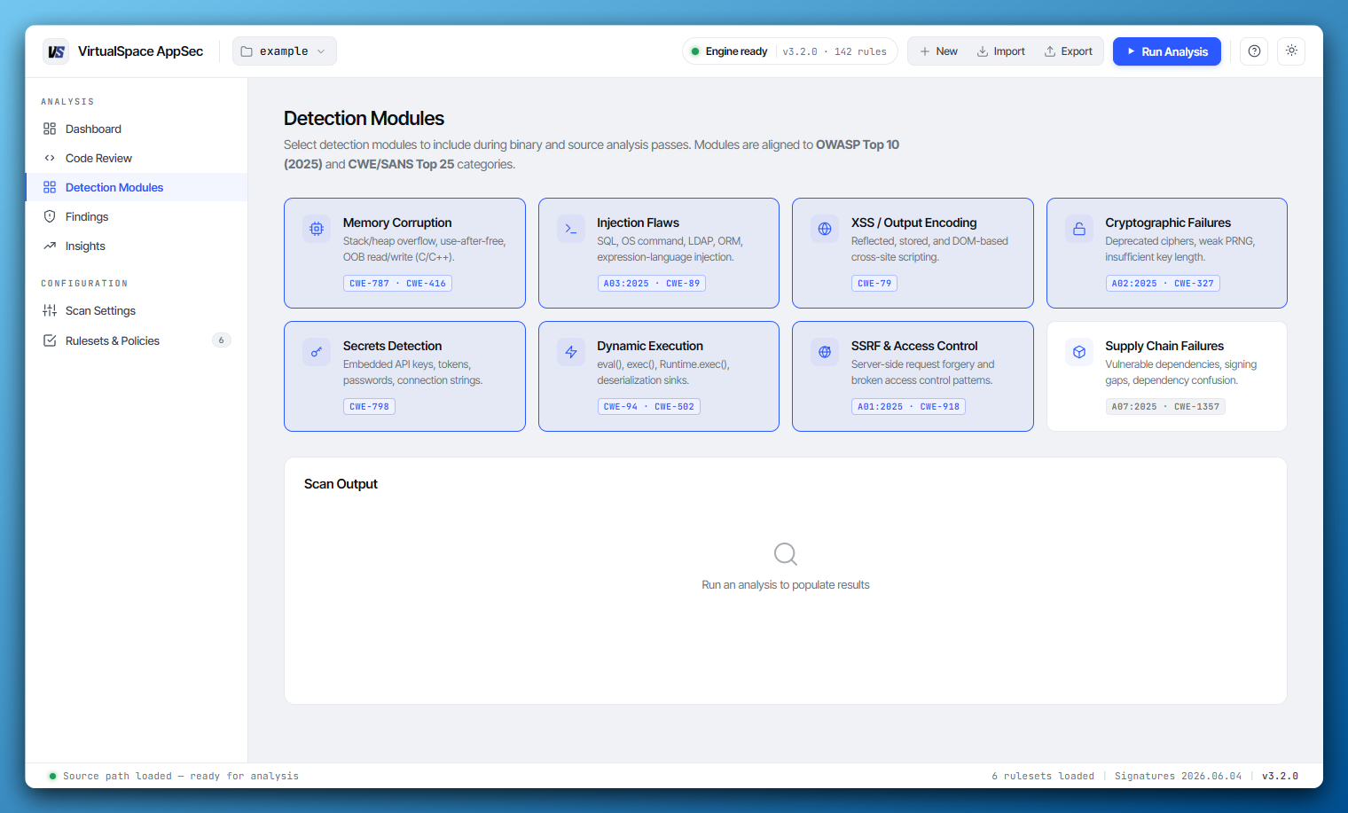 VirtualSpace AppSec interface