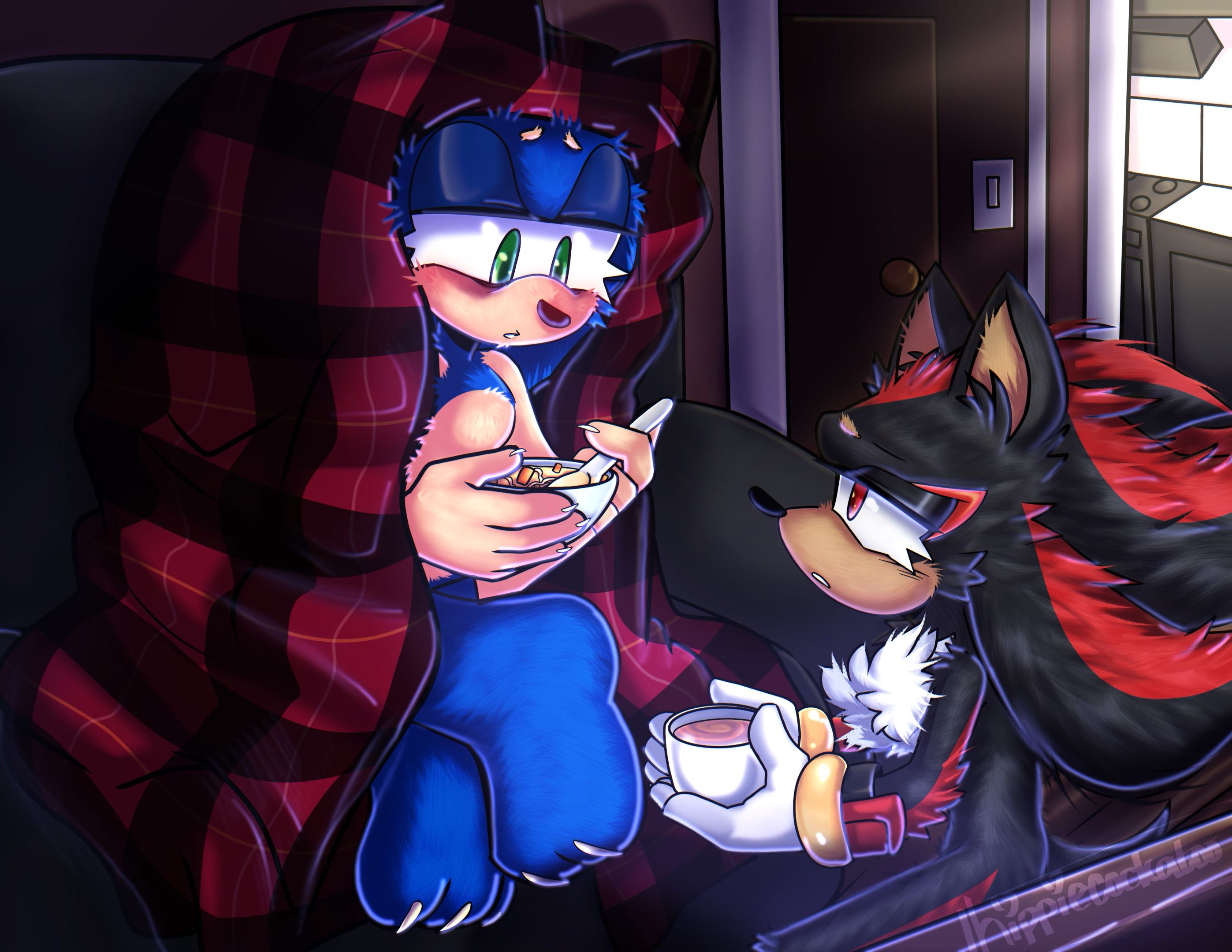 Sonic eating soup.