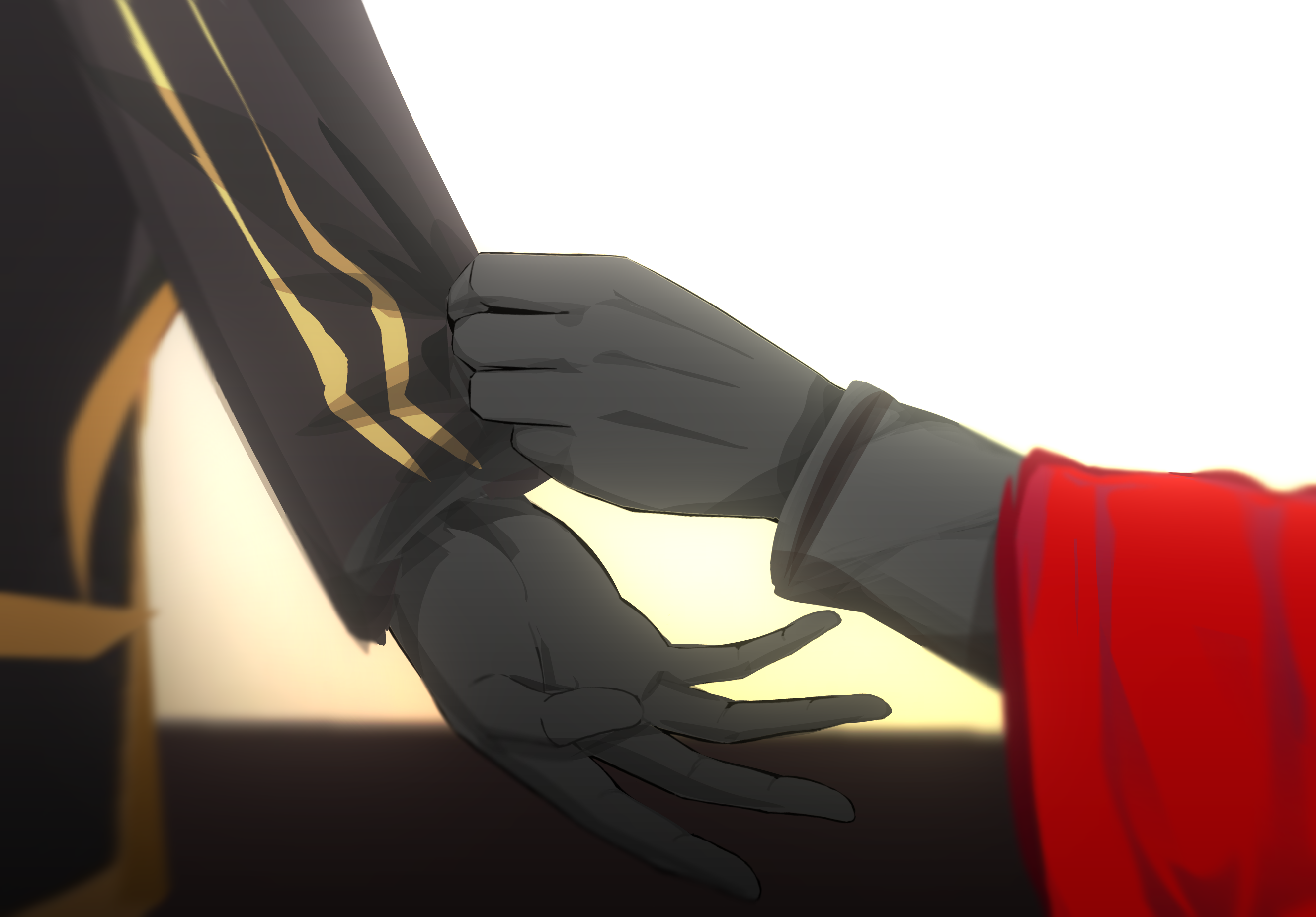 Parrot tugging Theo's sleeve