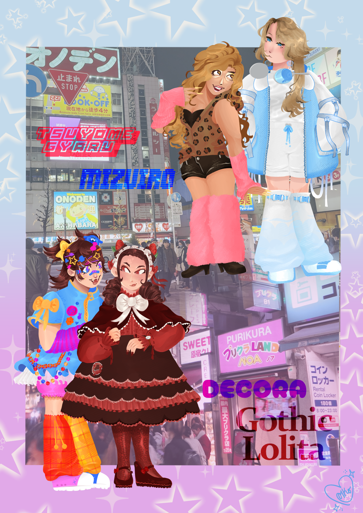 Shouma, Hanto, Lakia and Sachiika dressed in different jfashion styles