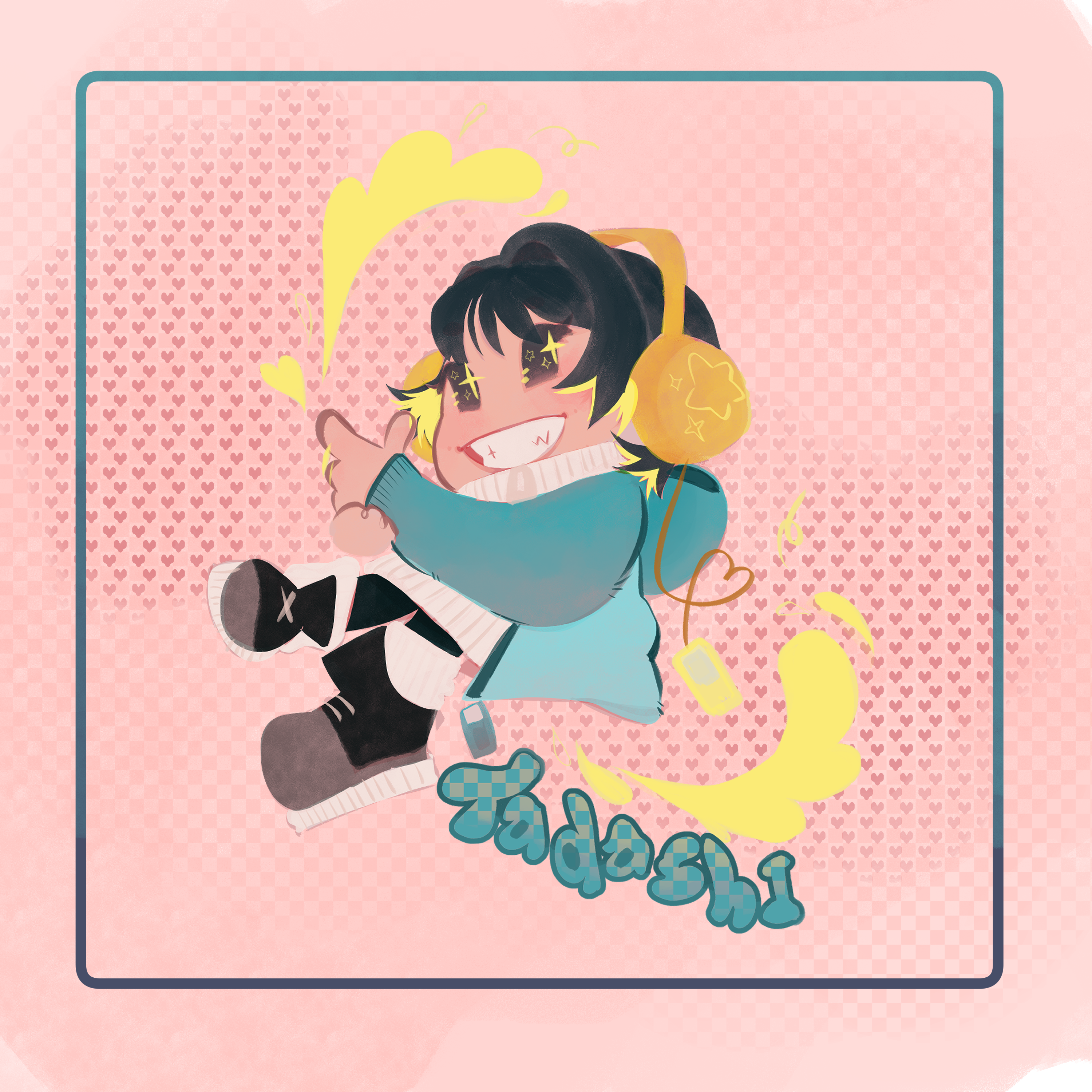 Original character Tadashi posed as a part of a cupid art meme