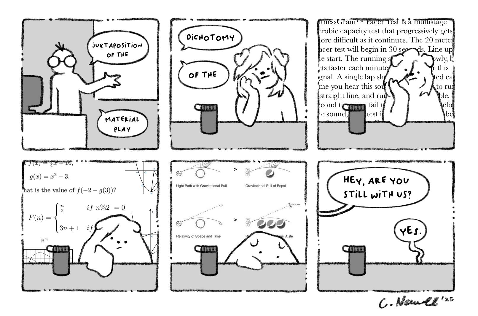 6 panel B&W comic of a boring classroom situation