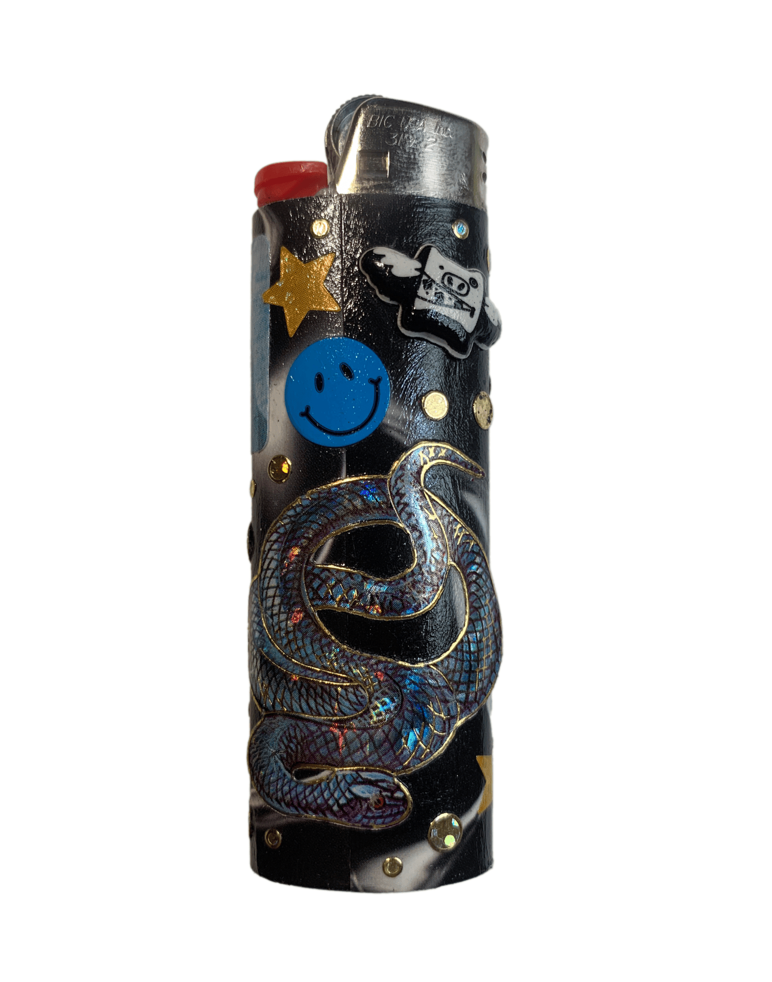 blue and black decorated lighter