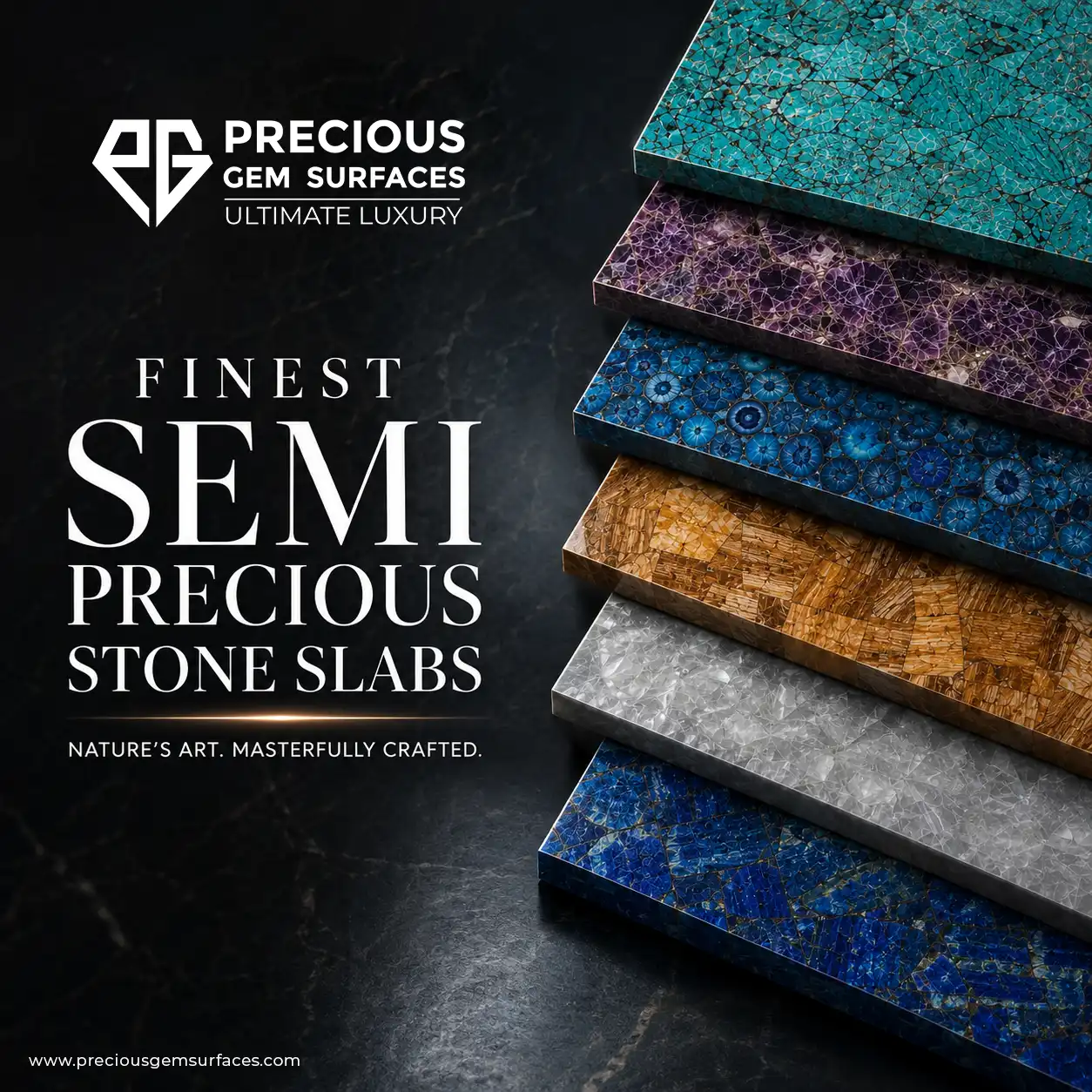 Semiprecious Stone Slabs Manufacturer in India | Precious Gem Surfaces