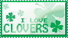 stamp with clovers in bg and text 'i love clovers'