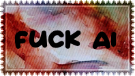 colourful stamp with black text that reads 'fuck ai'